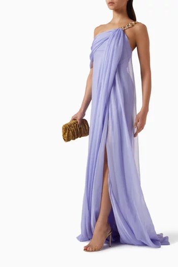 Draped One-shoulder Dress in Chiffon