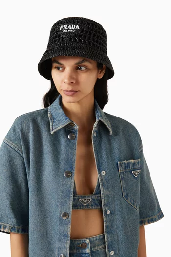 Logo Crochet Bucket Hat Woven Fabric