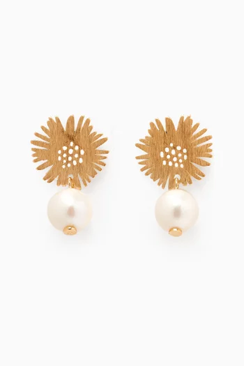 Kiku Soleil Pearl Drop Earrings in 18kt Yellow Gold