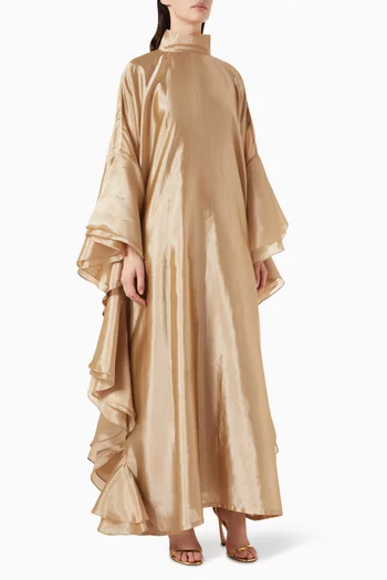 Ruffled Oversized-sleeves Abaya in Silky-organza