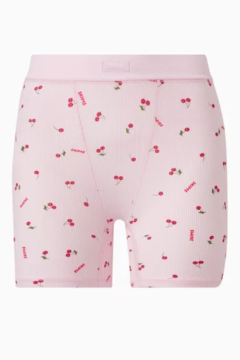 Soft Lounge Cherry-print Boxer Shorts in Ribbed Modal