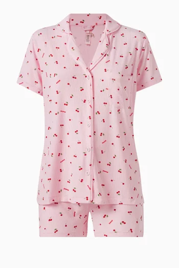 Soft Lounge Cherry-print Short Pyjama Set in Ribbed Modal