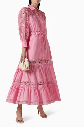 Lucil Lace-trim Midi Dress in Cotton Blend