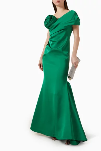 Edan Draped Gown in Bonded Satin