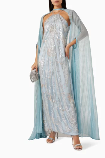 Carolina Beaded Cape Maxi Dress in Rayon