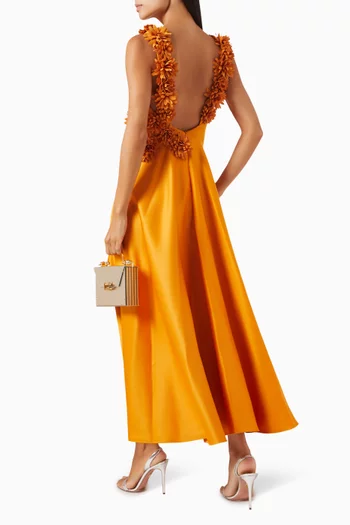 Floral Flared Dress in Satin-crêpe