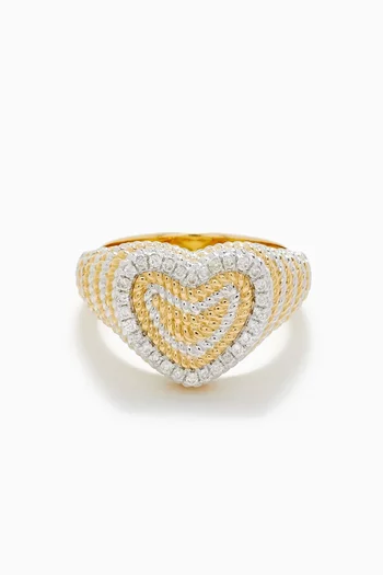 Mini Heart Braid Diamond Ring in 9kt Yellow & White Gold