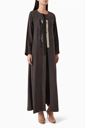 Contrast-trim Abaya in Silk Cupro