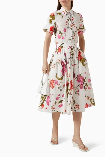 Floral-print Volume Midi Skirt in Cotton