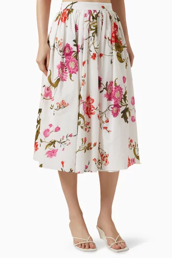 Floral-print Volume Midi Skirt in Cotton
