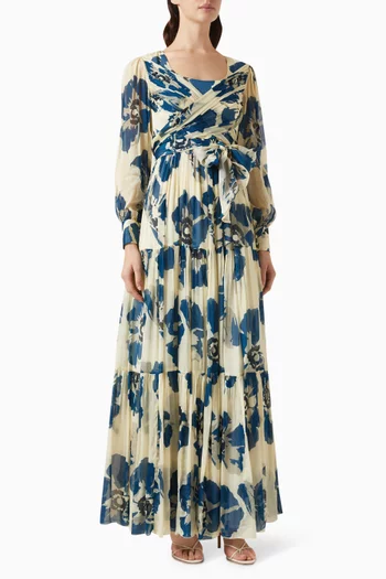 Floral Wrap Dress in Crinkled Chiffon