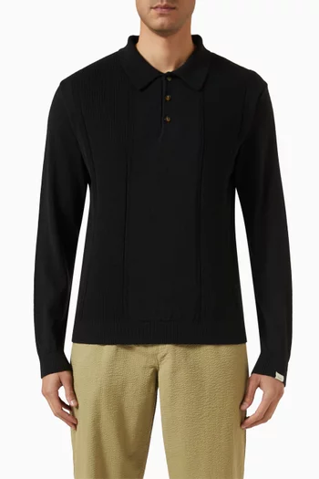 Astern Long-sleeved Polo Shirt in Wool-blend Knit