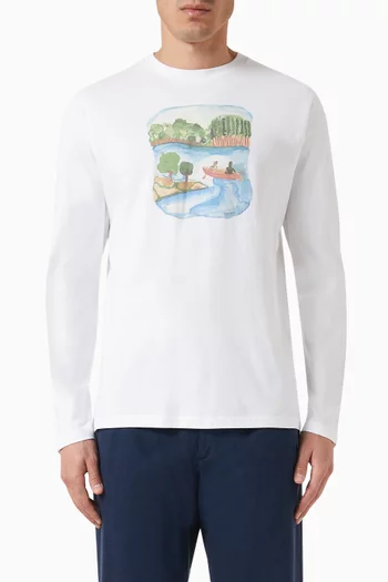 Canoe Print Long Sleeved T-Shirt in Organic Cotton
