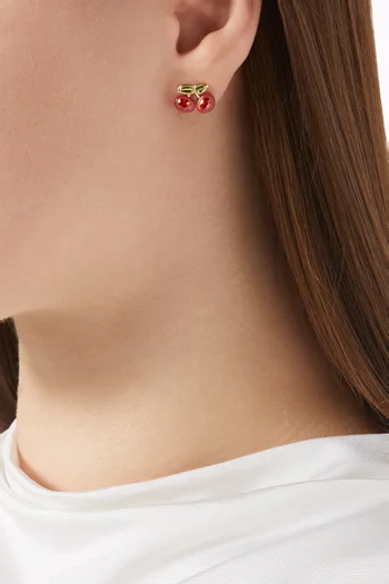 أقراط بتصميم كرز مرصعة بكريستال نحاس مطلي بالذهب