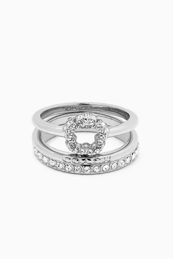 Pave Tea Rose Ring Set in Silver-plated Brass