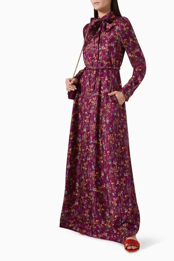 Zorro Printed Shirt Maxi Dress in Silk Twill