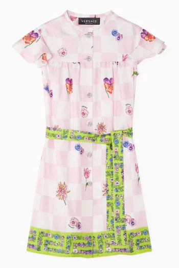 Blossom-print Shirt Dress in Silk Twill