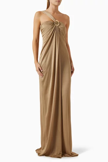One-shoulder Metal-pin Maxi Dress in Jersey