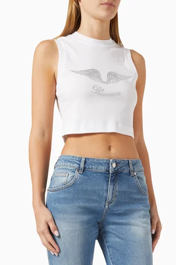 Rhinestone-embroidery Crop Top in Cotton