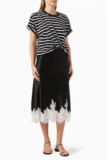 Striped Draped T-Shirt Slip Combo Dress in Cotton