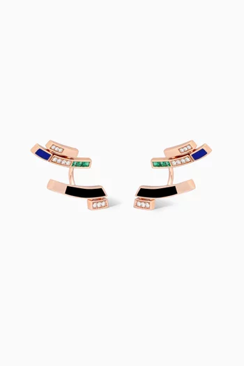 Up & Down Diamond & Emerald Ear Climbers in 18kt Rose Gold