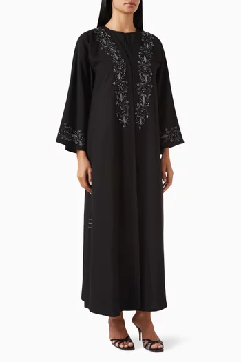Beads & Thread Embellished Abaya Set in Mixed Crepe