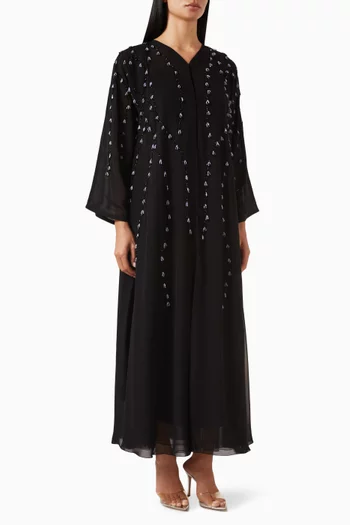 Tassel & Bead Embellished Abaya in Tulle & Chiffon