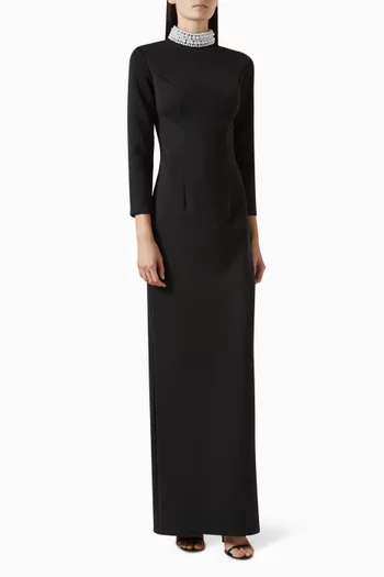 Pearl-embellished Choker Gown in Jersey