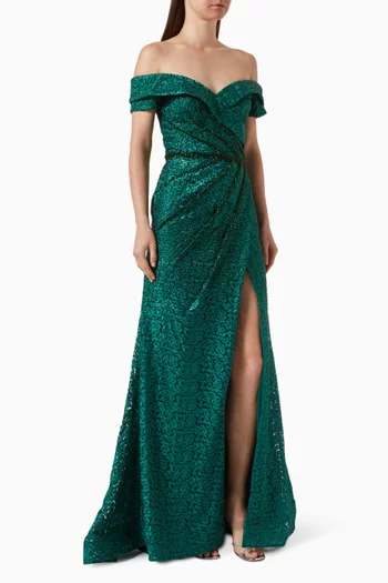 Bead-embellished Gown in Lace