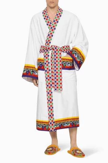 Unisex Carretto-print Bathrobe in Cotton-terry
