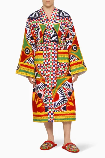 Unisex All-over Printed Bathrobe in Cotton Terry