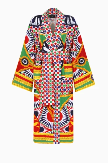 Unisex All-over Printed Bathrobe in Cotton Terry