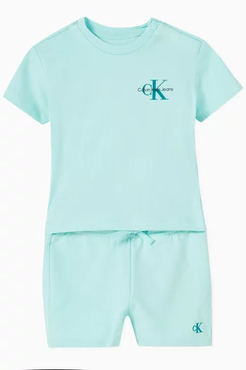 Logo T-shirt & Shorts Set in Stretch Cotton
