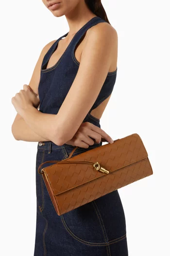 Long Andiamo Handle Clutch in Intrecciato Leather