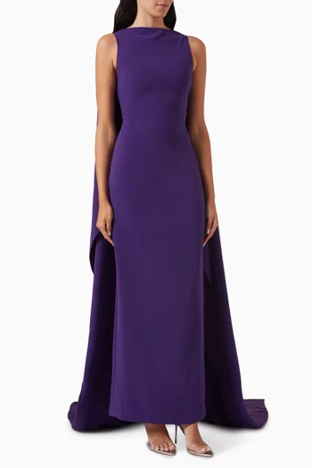 Kyla Cape Maxi Dress in Satin & Crepe