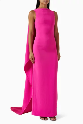 Kyla Cape Maxi Dress in Satin & Crepe