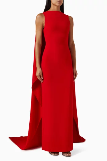 Kyla Cape Maxi Dress in Satin & Crepe