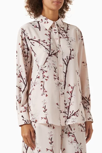 قميص كلاسيكي بطبعة زهور كريب صيني