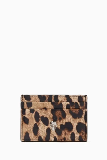 Leopard-print Skull Card Holder in Leather