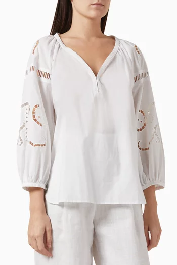 Iphigenia Cut-out Embroidered Blouse in Cotton