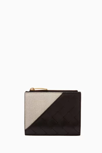 Small Diagonal Bi-Fold Zip Wallet in Intreccio Leather