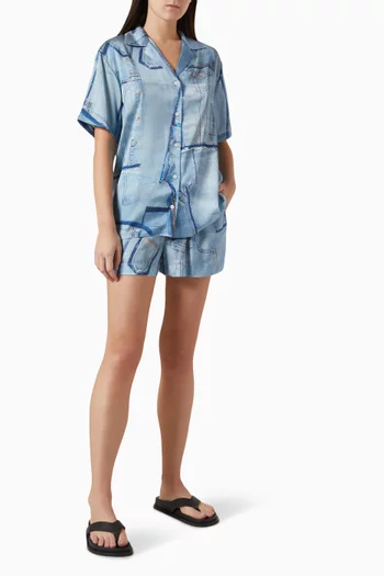 Denim-print Oversized Cuban Shirt