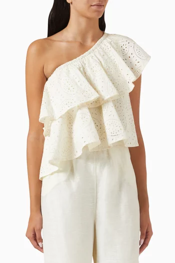 Maggie Ruffled Top in Cotton Broiderie