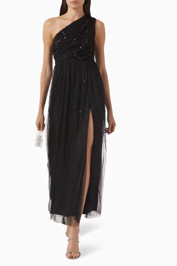 One-shoulder Embellished Maxi Dress in Tulle