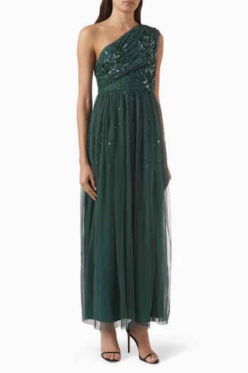 One-shoulder Embellished Maxi Dress in Tulle