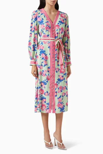 Floral-print Midi Dress in Viscose-crepe