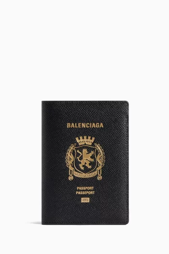 حافظة جواز سفر بطبعة شعار الماركة جلد عجل