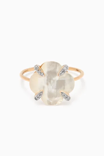 Victoria Clover Mother of Pearl & Diamond Ring in 18kt Gold
