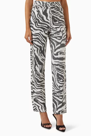 Betty Zebra Print Straight Jeans in Denim