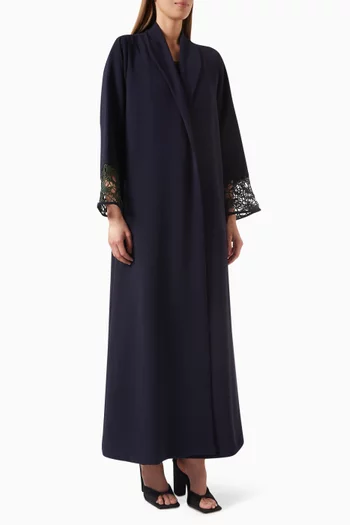 Lace-trimmed Abaya in Crepe